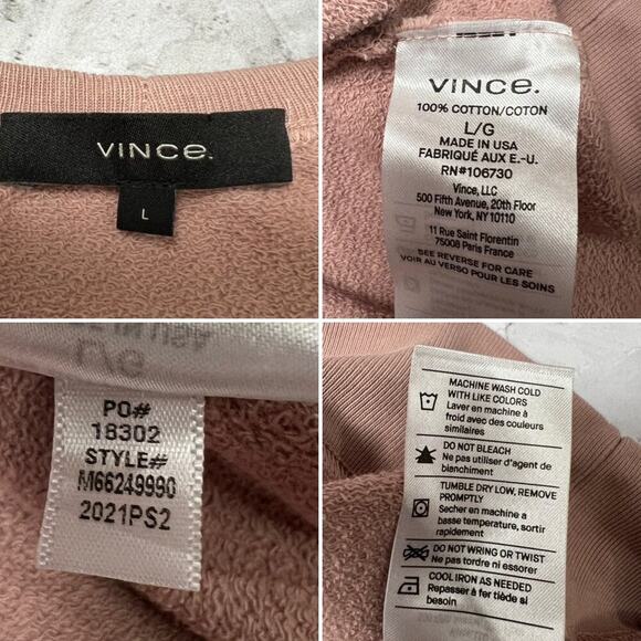 NEW VINCE Garment Dye Long Sleeve Crew Neck Tee SIZE L Cotton Sweatshirt NWT - Picture 6 of 13